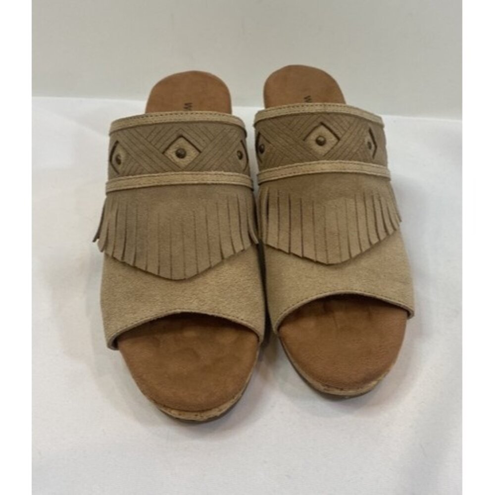 Walking Cradles Elite Size 7 Suede Leather Brown Women Shoes Wedge Sandal Fringe